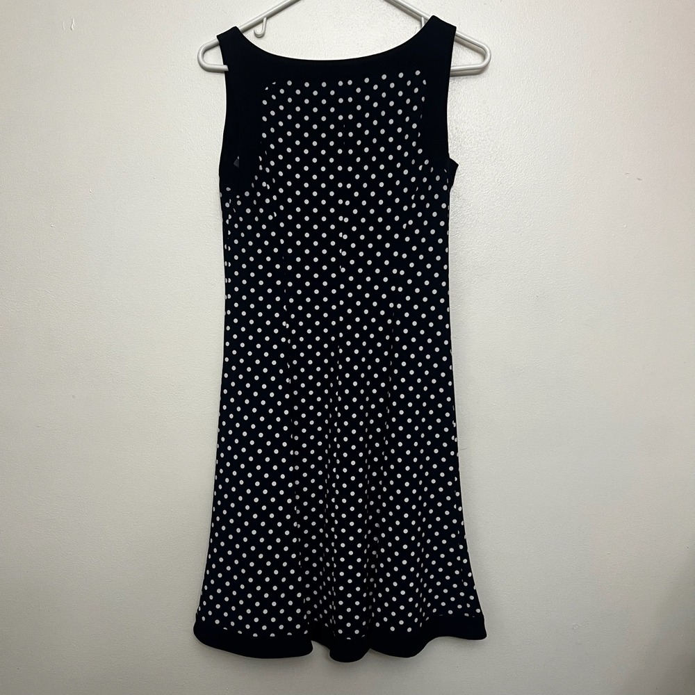 Chaps Navy Blue White Polka Dot Sleeveless Dress S Small Career